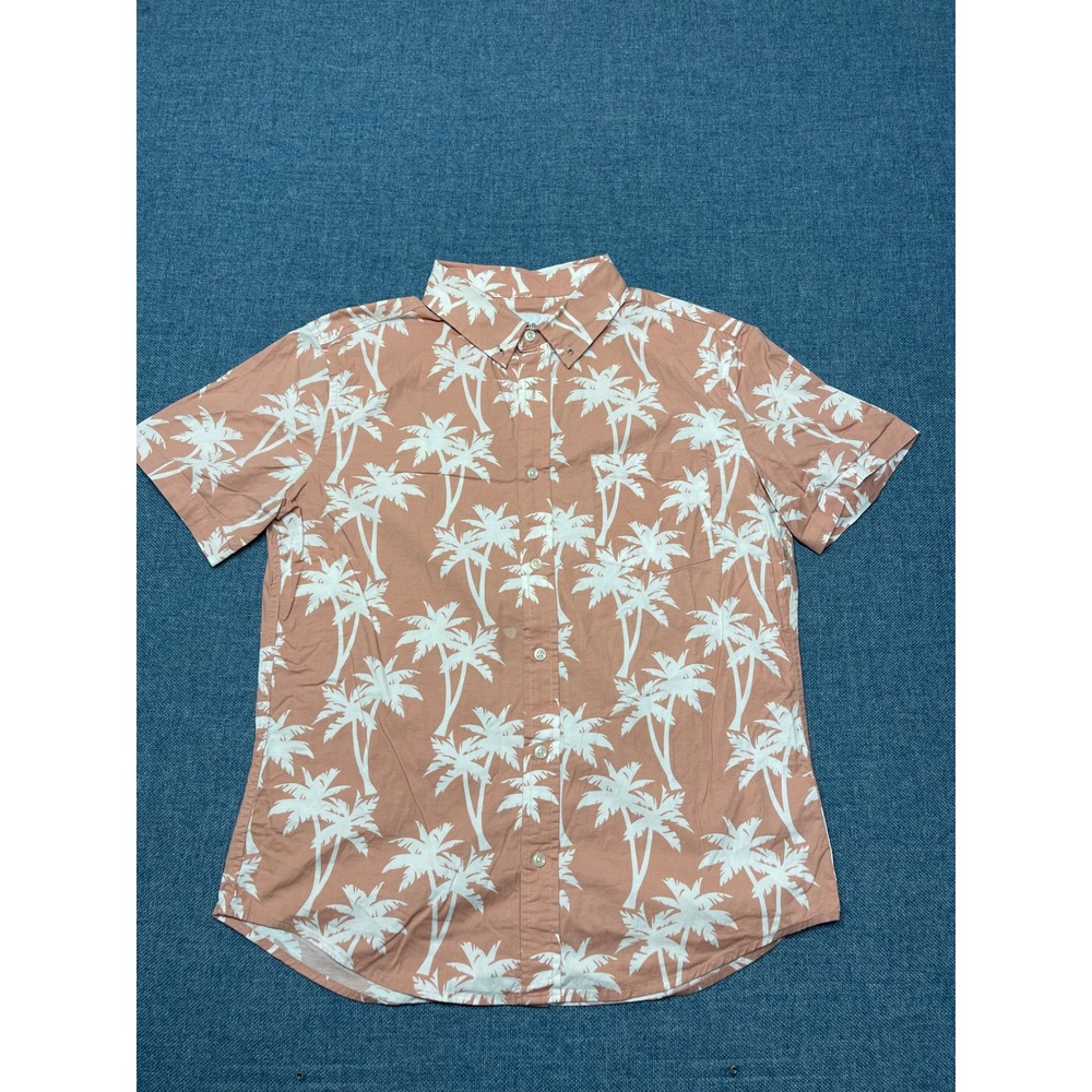 Goodfellow & Co Mens Slim Fit Palm Tree Print Button Down Shirt Peach Medium